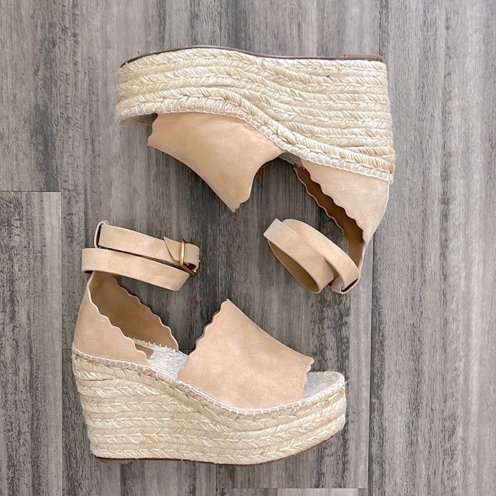 Chloe Lauren Suede Espadrille Wedge Sandals - Size 40